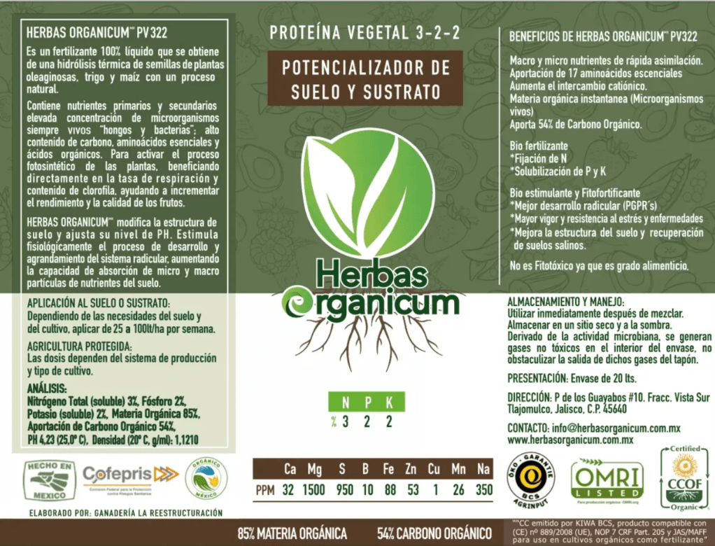 HERBAS ORGANICUM PLANT PROTEIN 3-2-2