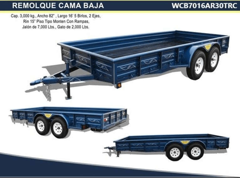 Remolque Cama Baja 3 ton Azul de Super Equipos